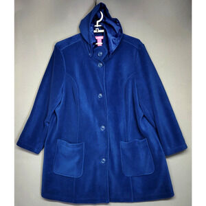 Woman Within Coat Womens 26W Blue Soft Fleece Hooded Buttons Pockets Normcore